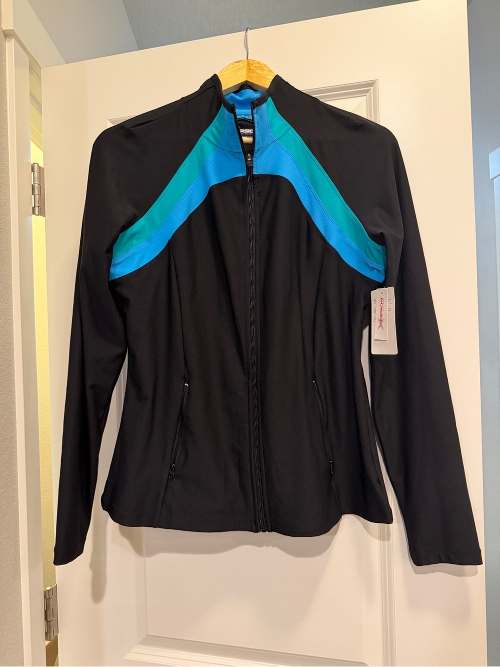 Xersion Black Jacket with Teal & Blue Accents - Zip Front Utility
